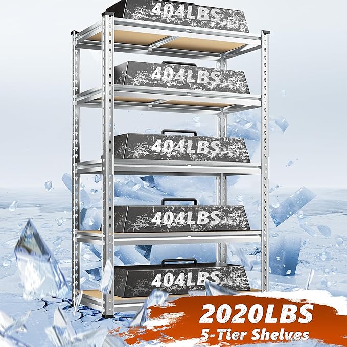 REIBII Garage Shelving, 5 Tier Storage Shelves Load 2020LBS, Adjustable Garage