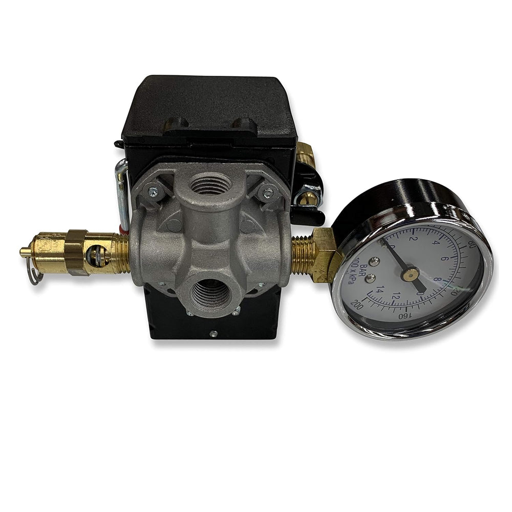25 AMP Air Compressor Pressure Switch 4 Port 95-125 PSI w/Side Mount 0-200 PS...