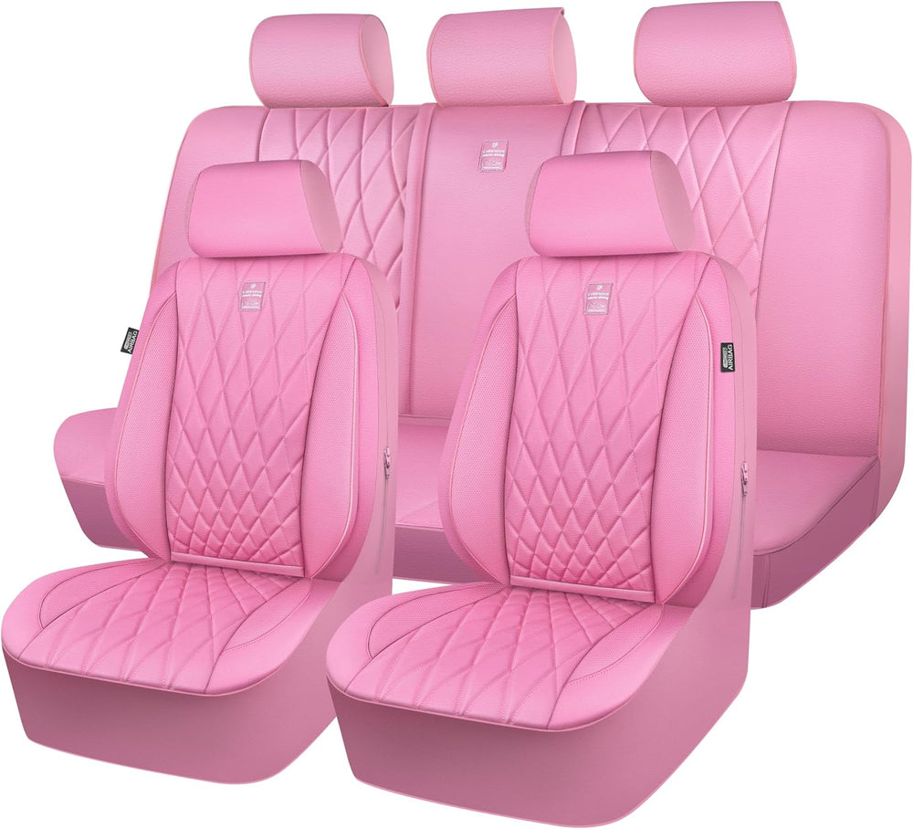 CAR PASS 5 Seats Piping Luxury Leather Seat Covers Full Set, Anti-Slip Waterp...