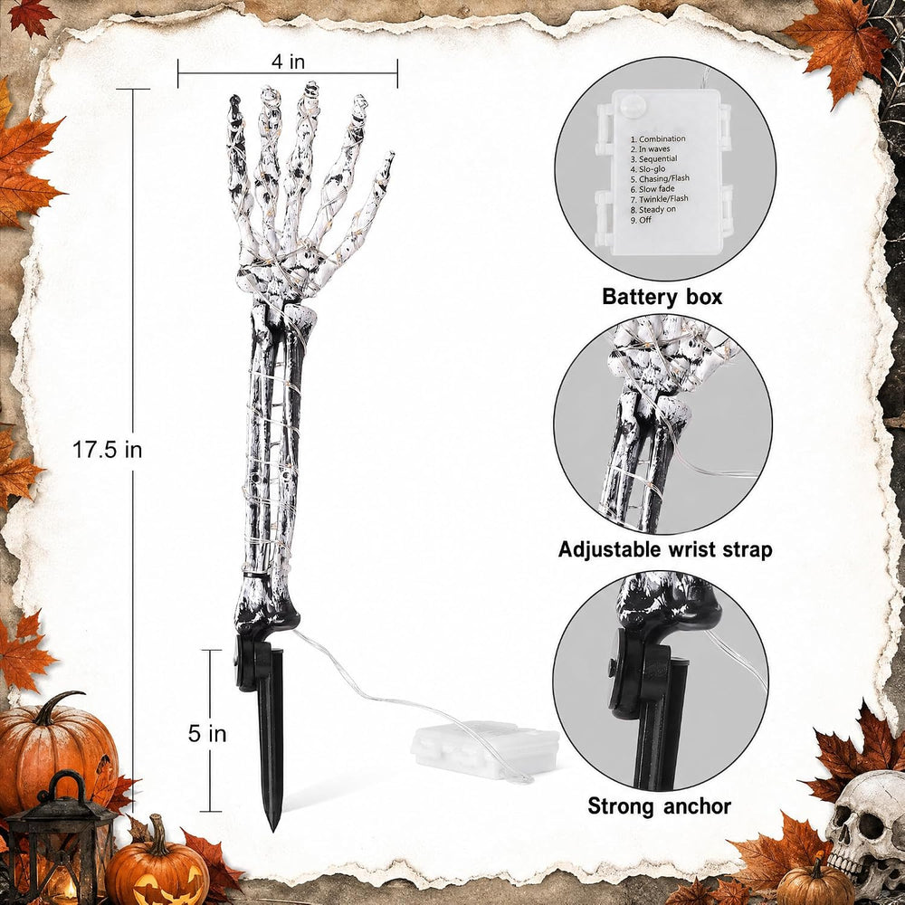Halloween Skeleton Arm Stakes 4‑Pack, 160 Purple LED Battery‑Powered Lights
