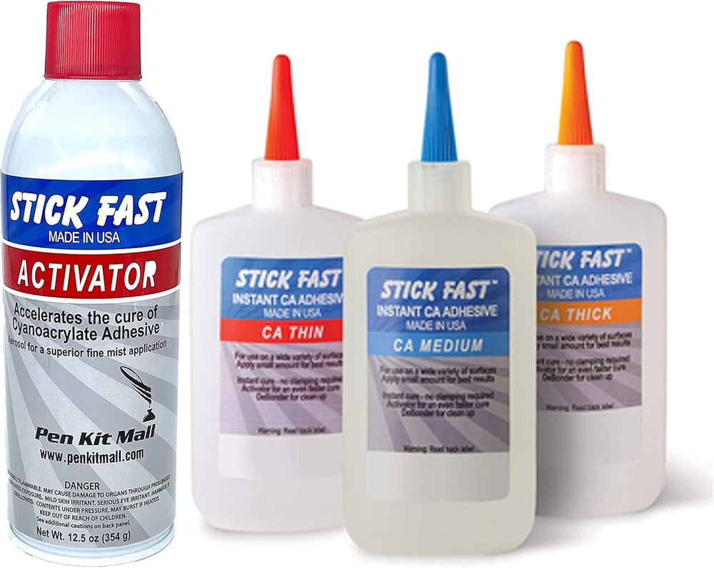 Large Stick Fast Starter Kit 12.5 oz Activator 4.5 oz Thin CA 4.5 oz Medium C...