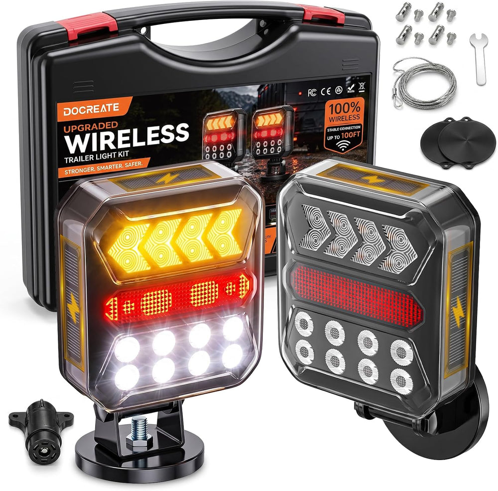 Wireless Trailer Lights, Solar Rechargeable Magnetic Tow Lights