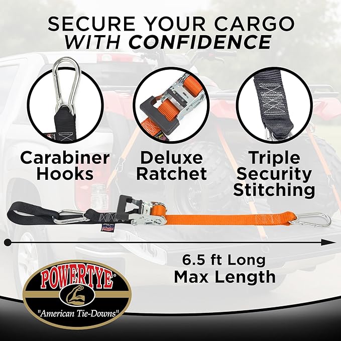 PowerTye - Made in USA - Heavy Duty Ratchet Tie Down Straps