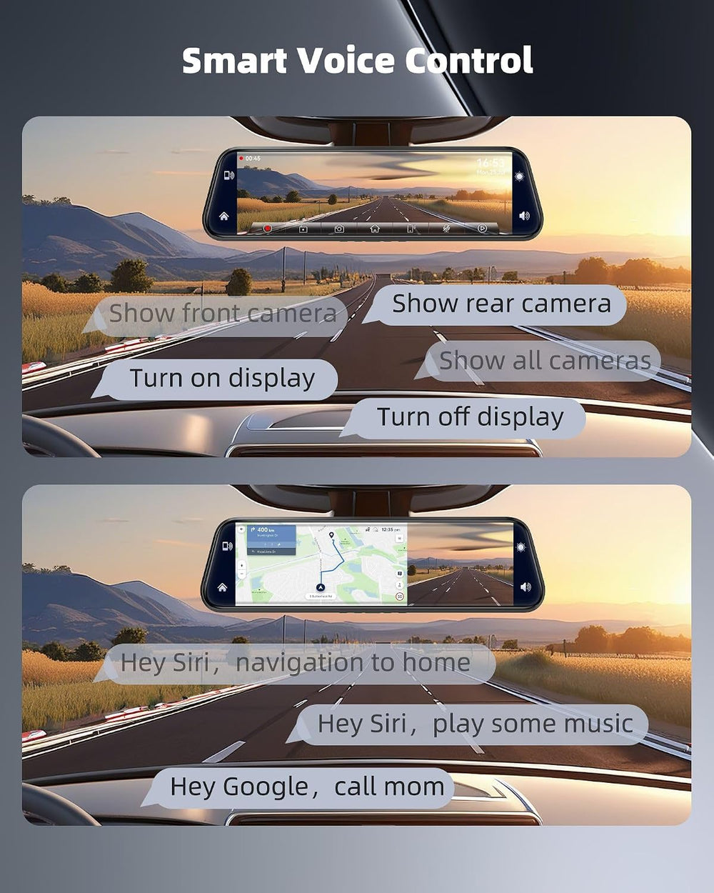 10" Mirror Dash Cam with Android Auto&Carplay 2.5K Rear View Mirror ...