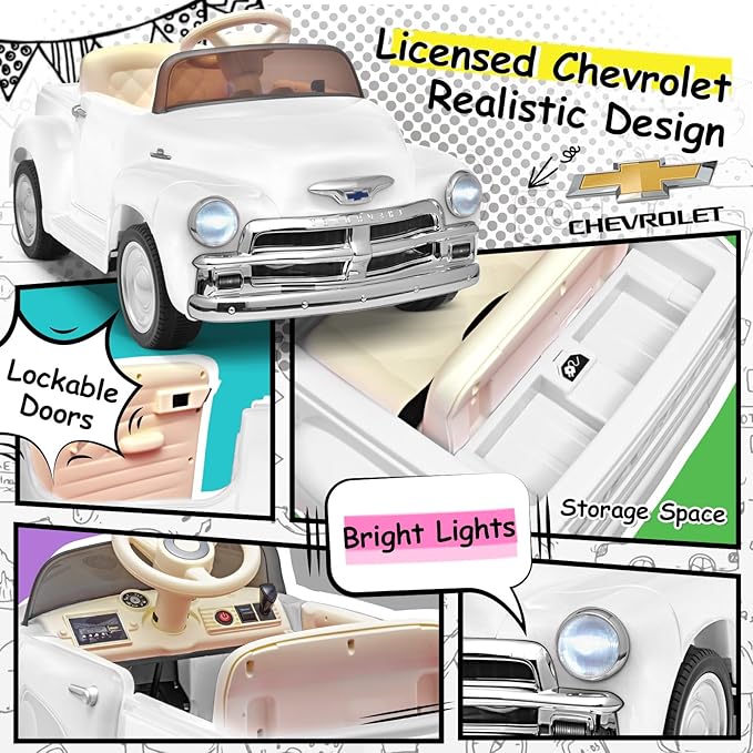 Joywhale 12V Kids Ride on Car Licensed Chevrolet 3100 Pickup Battery Powered