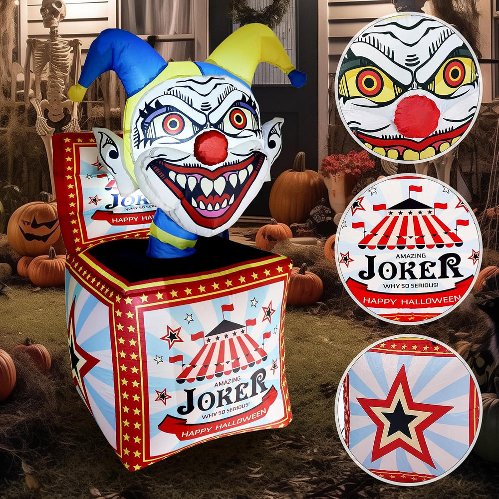 WBHome 5 Ft Halloween Inflatable Circus Clown Box Outdoor Decorations, Blow U...