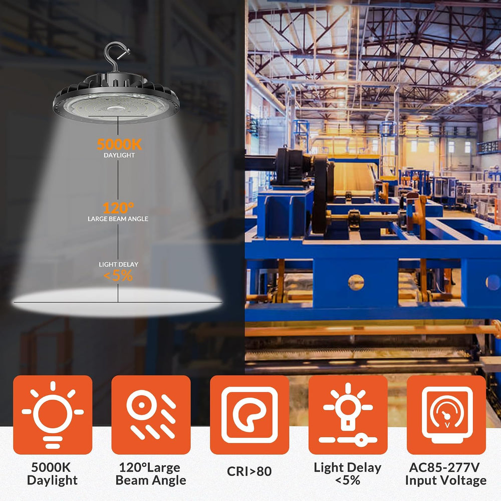 200W LED High Bay Light, 28000LM 110-277V 5000K Shop Garage Light with US Plu...