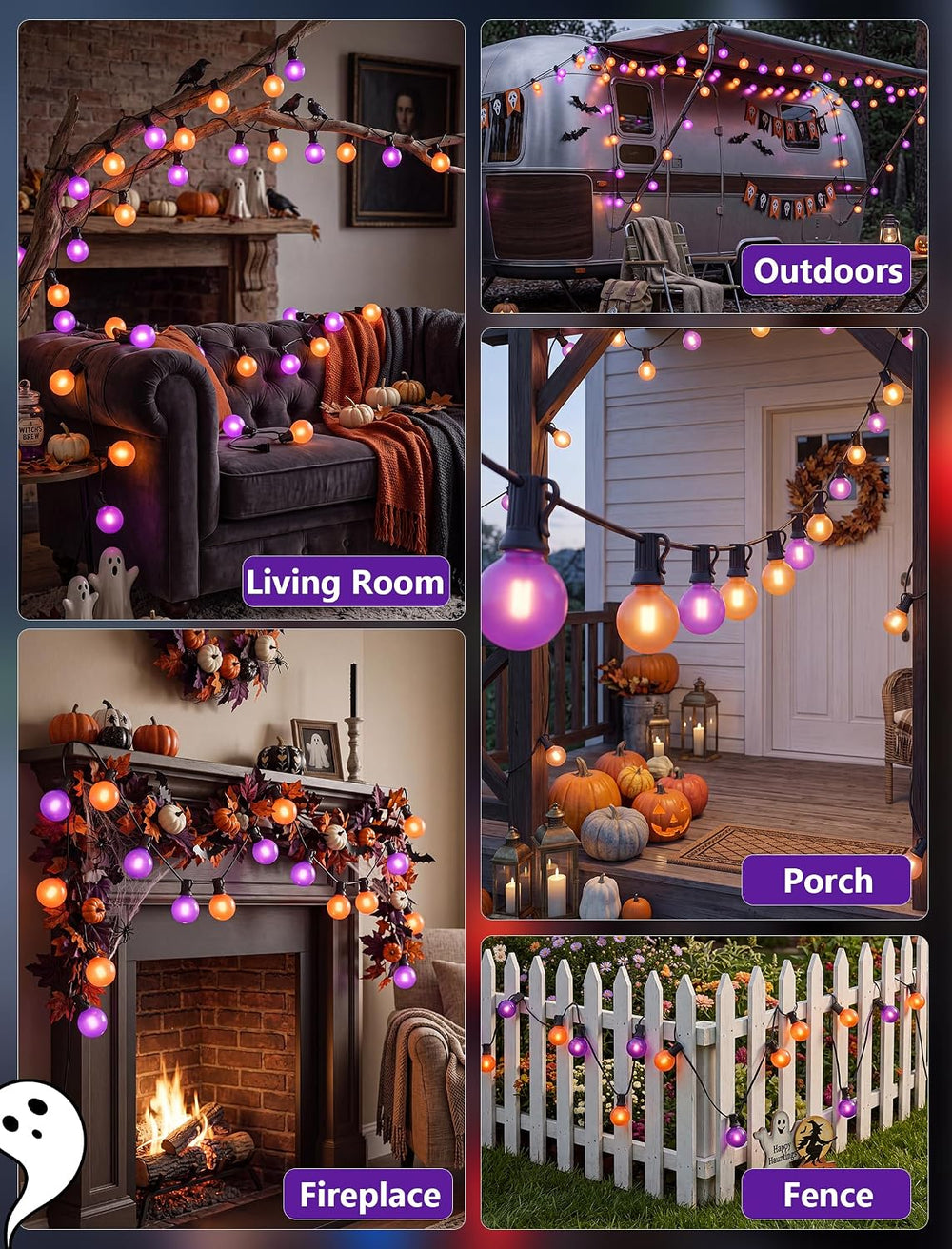 50FT G40 Halloween Orange and Purple Globe String Lights Outdoor Waterproof