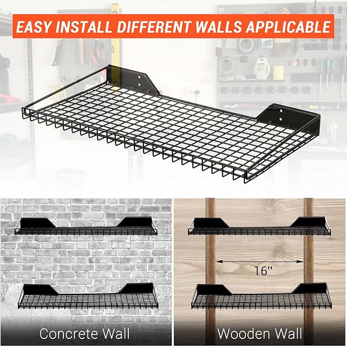 Wallmaster Heavy Duty Garage Wall Shelving 4 Pack 23.6"x11.8" Metal...