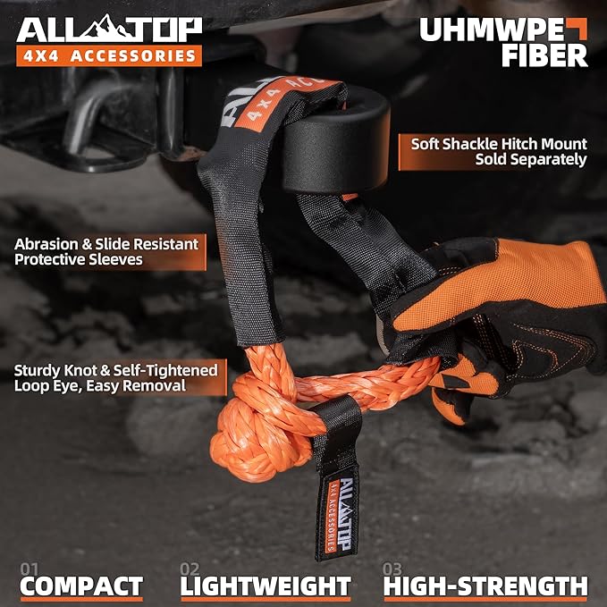 ALL-TOP Synthetic Soft Shackle Rope 1/2in x 22in UHMWPE Recovery Tow Shackles...