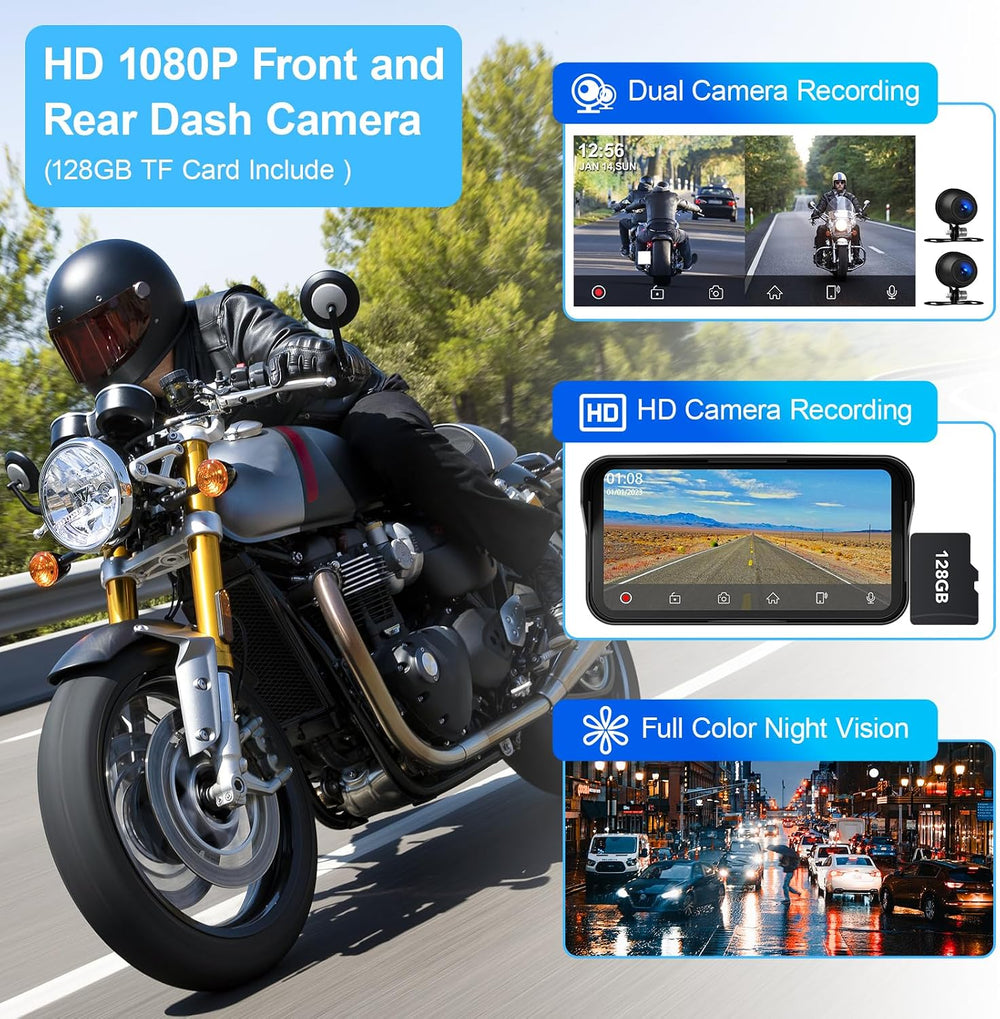 6.25" Motorcycle Carplay (Includes 128G SD) with Dash Cam, TPMS, Wireles...