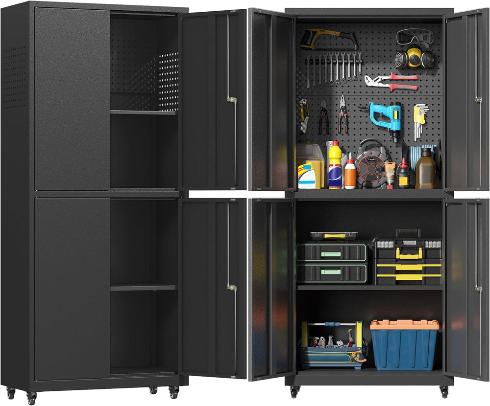 Metal Cabinet with Wheels,72.8" H Rolling Tool Storage Cabinet with Lock...