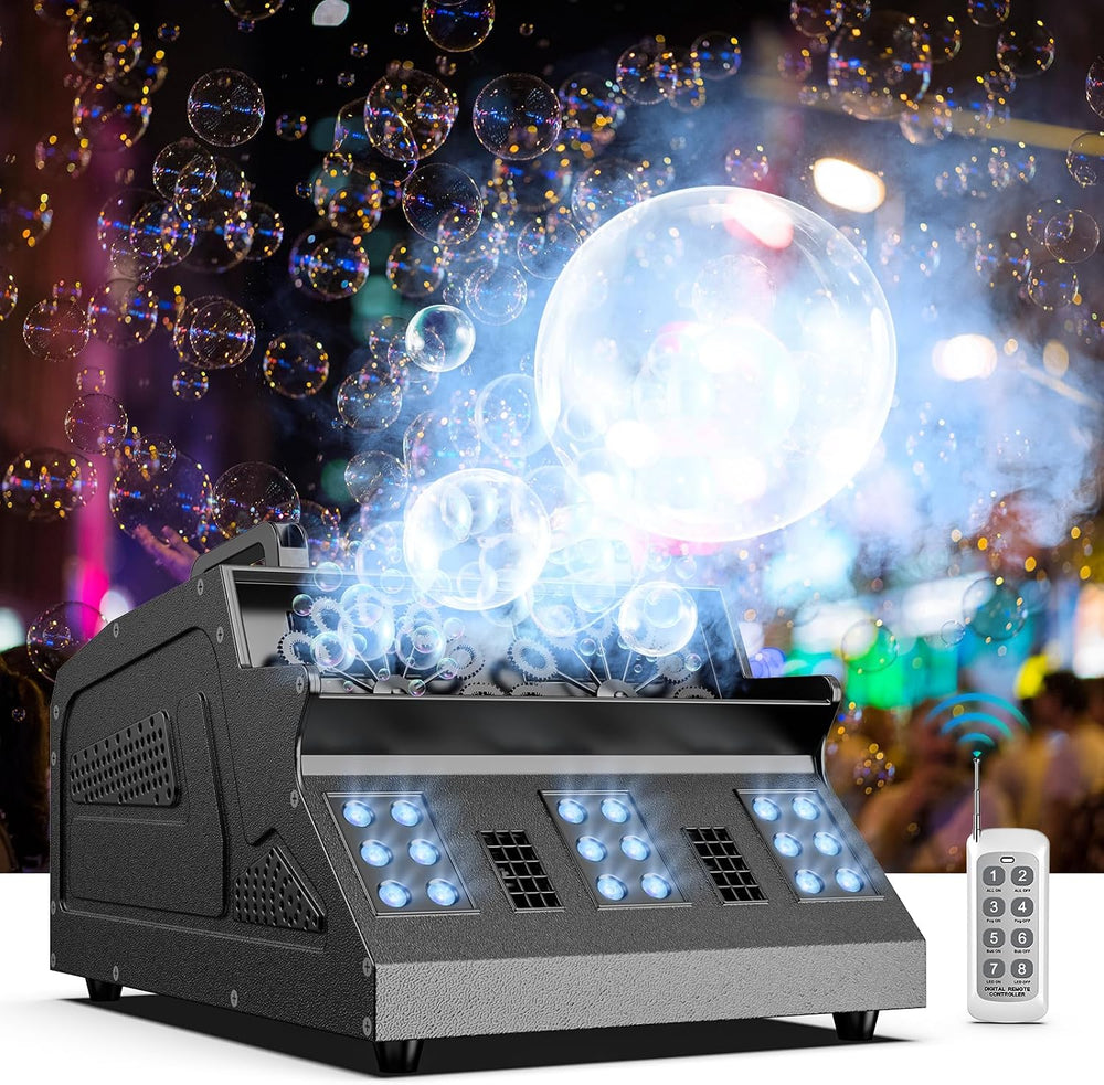 2000W Fog Machine, 3 in 1 Fog Bubble Machine with 2 Bubble Fans, 18 RGB LED L...