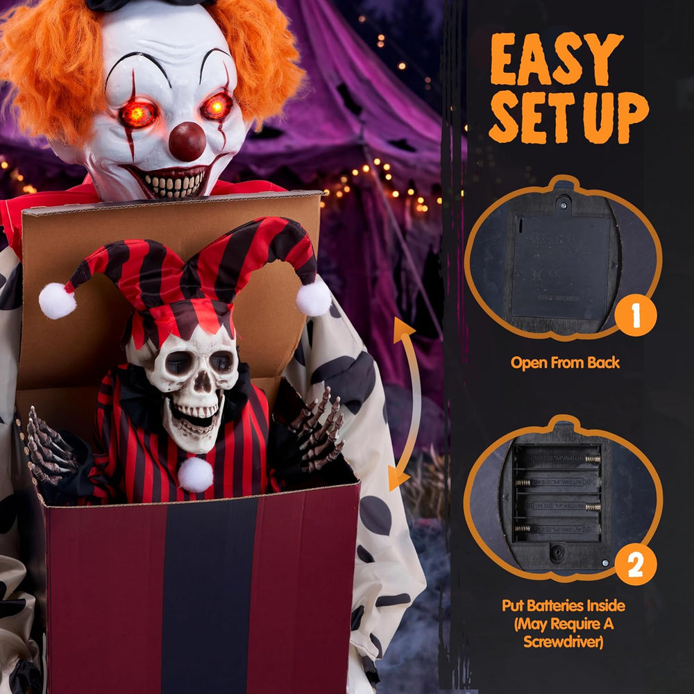 JOYIN 67" Halloween Animatronic Clown with Pop-Up Box, Halloween Decor O...