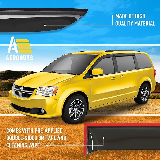 Extra Durable Window Deflectors Tape-On Window Visors Rain Guards Fit (4pcs)
