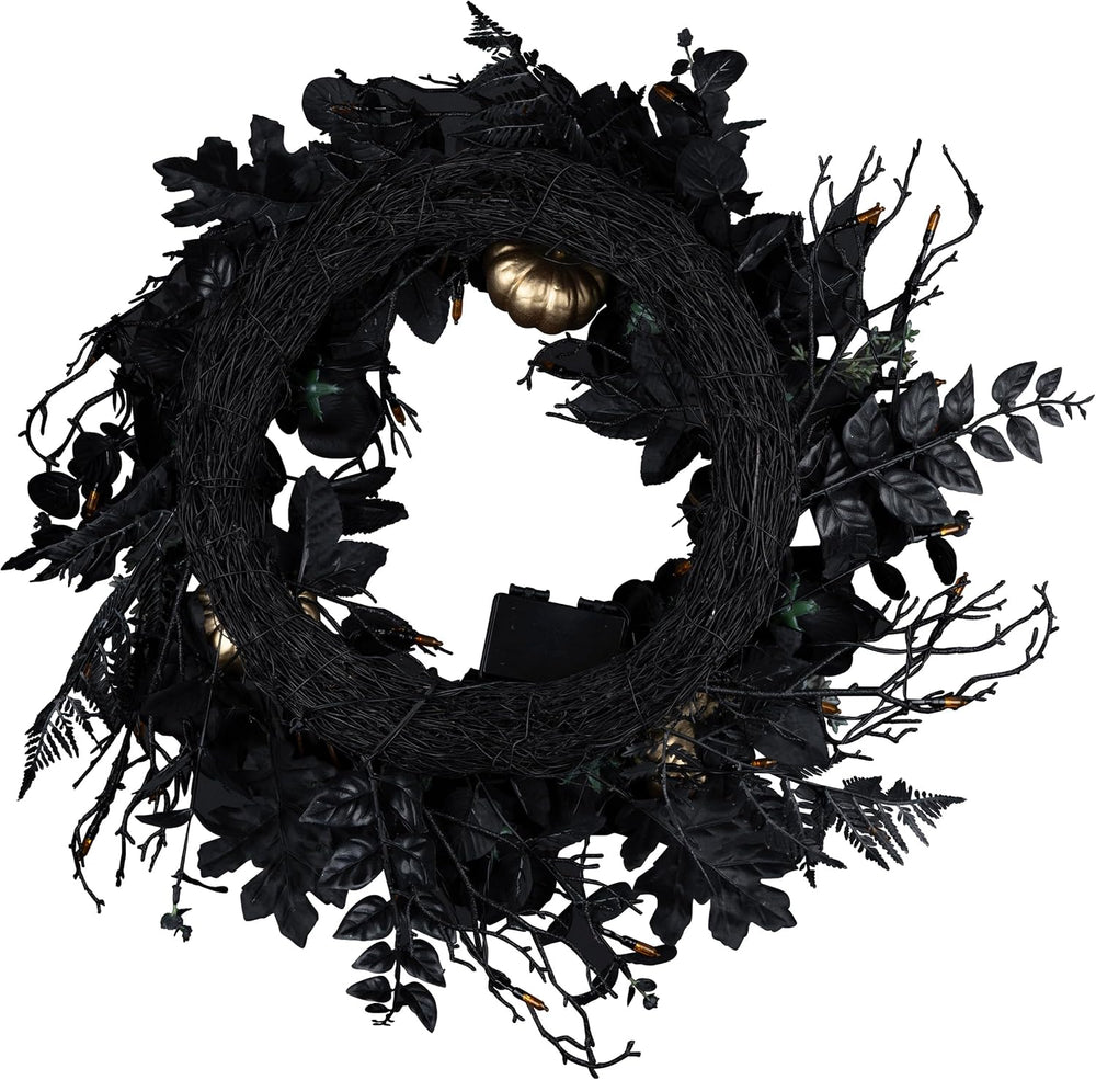 National Tree Company, 24inch Artificial Chic Eek Black and Gold Halloween Wr...
