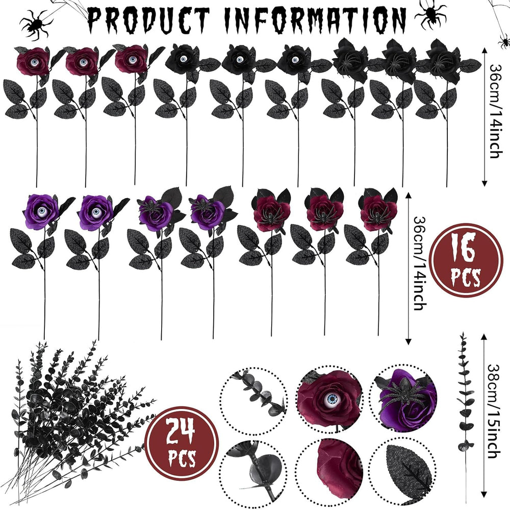 Hotop 40 Pcs Halloween Artificial Flowers with Eyeball and Spider