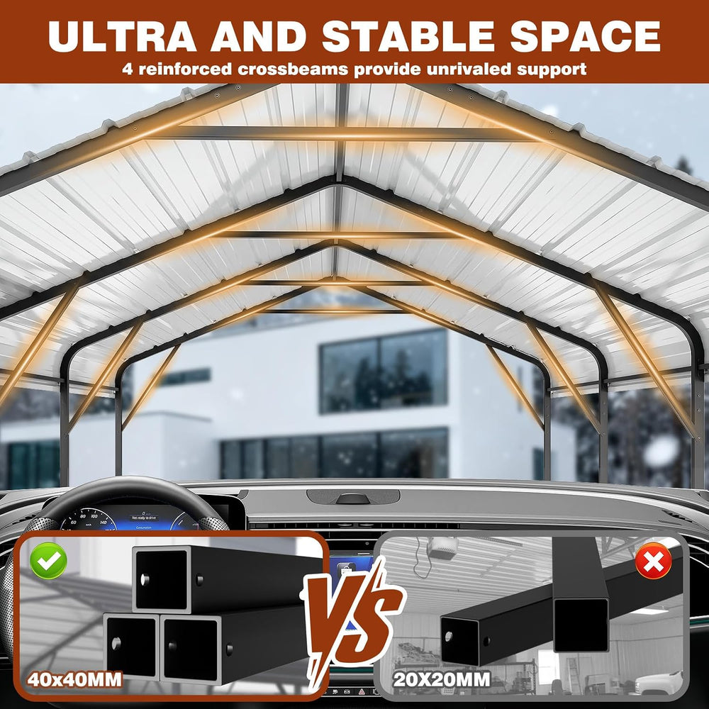 LEVELEVE 10x15 FT Heavy-Duty Metal Carport, Galvanized Steel Car Canopy with ...