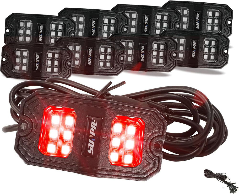 SUNPIE 8 Pods Quick Connect Red Rock Lights, 18 Wide Angle Chips, 4M Extensio...
