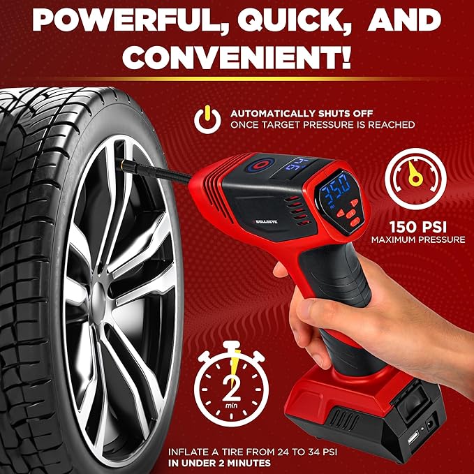 Bullseye Pro Automatic Digital Tire Inflator 150 PSI Max w/Gauge Display Screen