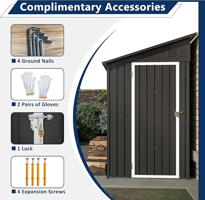 Shed Lean to Storage Shed, Outdoor 4' x 8' Metal Wall Side Storage Sh...
