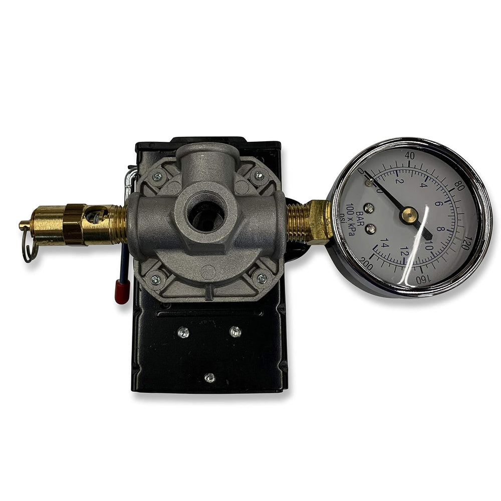 25 AMP Air Compressor Pressure Switch 4 Port 95-125 PSI w/Side Mount 0-200 PS...