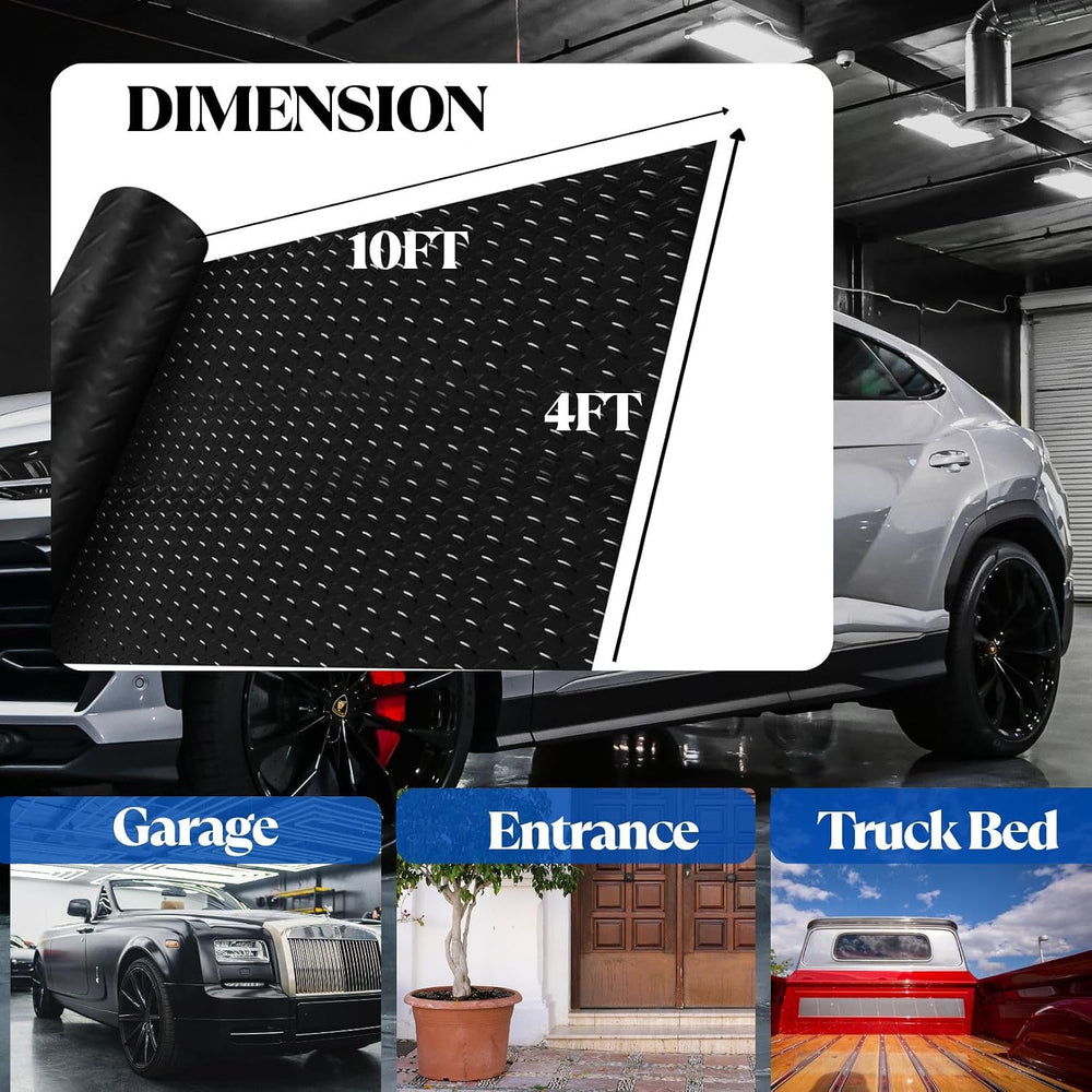 BESEA 4 x 10 FT Garage Floor Mat, Diamond Plate Rubber Flooring Roll