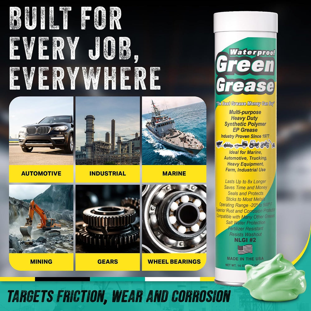 14oz Ultra Heavy Duty Green Grease Tube for Grease Gun - USA Made (10 Pack)