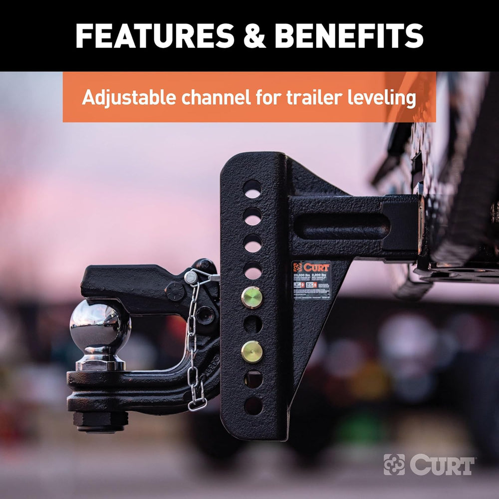 CURT 45908 Adjustable Ball and Pintle Channel Mount, 2-1/2" Shank, 20K