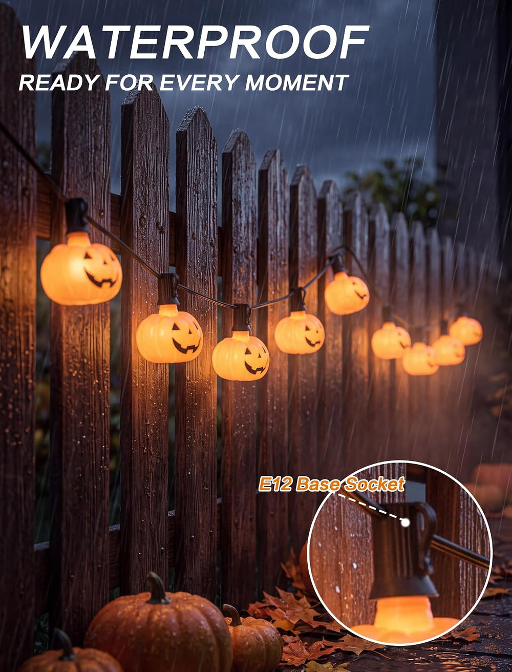 15.5FT Halloween Pumpkin String Lights, 15 LED Jack O Lantern Lights
