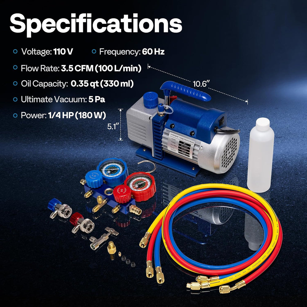 VIVOHOME 1/4 HP 3.5CFM 1 Stage AC Vacuum Pump and R134a Manifold Gauge Set