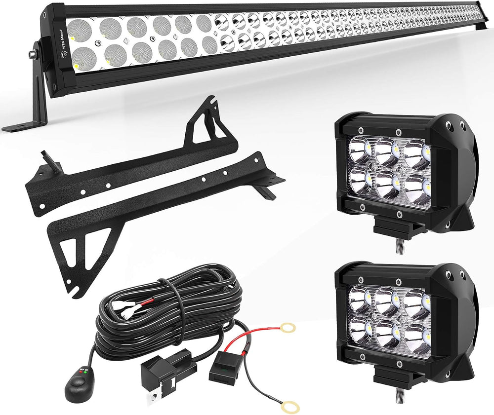 YITAMOTOR 50" 18W Light Bar & 2pc Spot Flood Combo Offroad