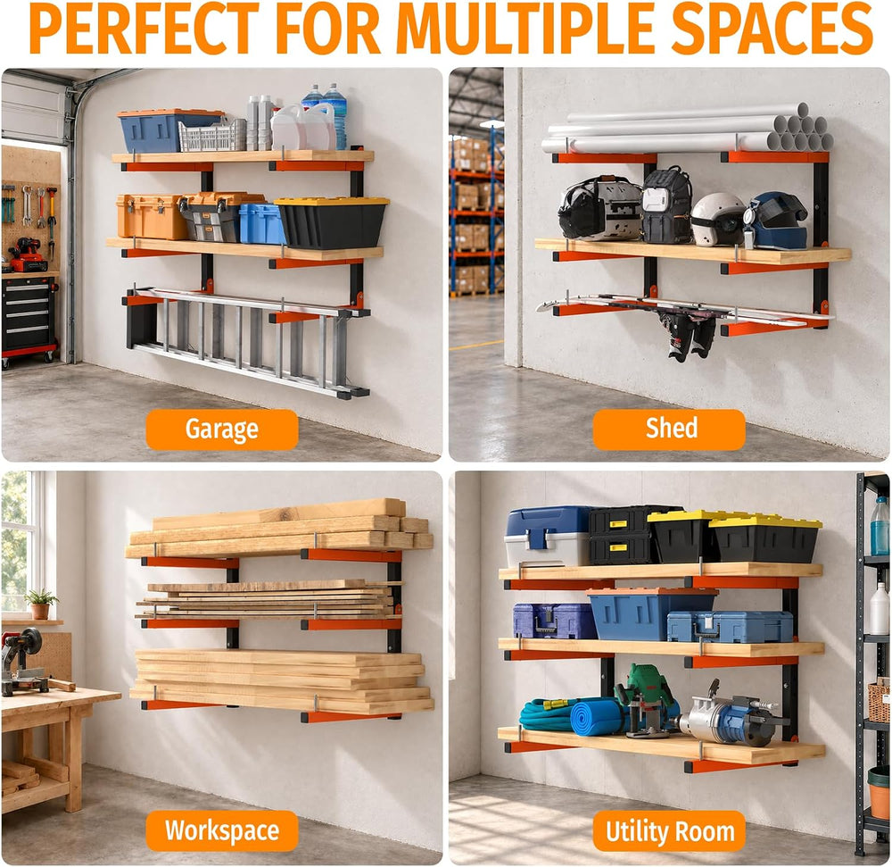 6 Pack Lumber Storage Rack Wall Mount, 1980LBS Heavy Duty Wood Rack- Orange