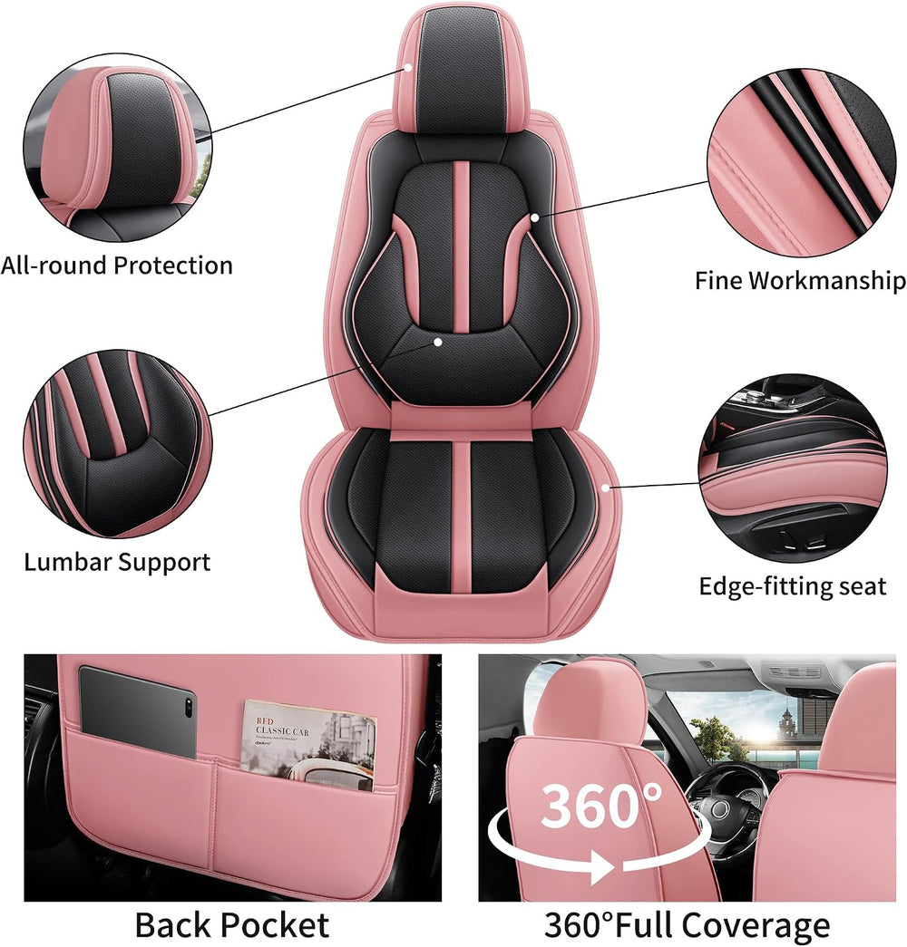 otoez Pink/Black Nappa Leather Seat Covers 5 Seats, Auto Lumbar Support
