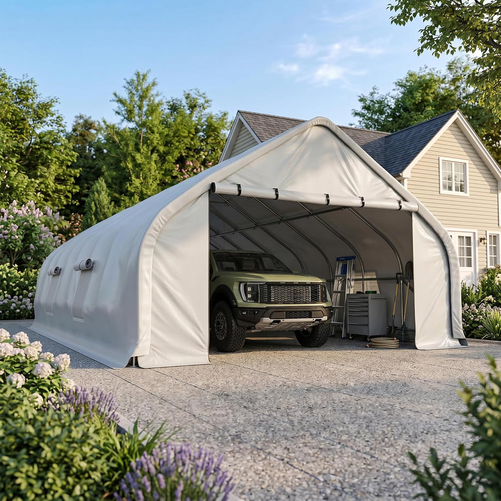 AirWire 20x30 FT Heavy Duty Curved Carport, Portable 2 Car Tent Garage