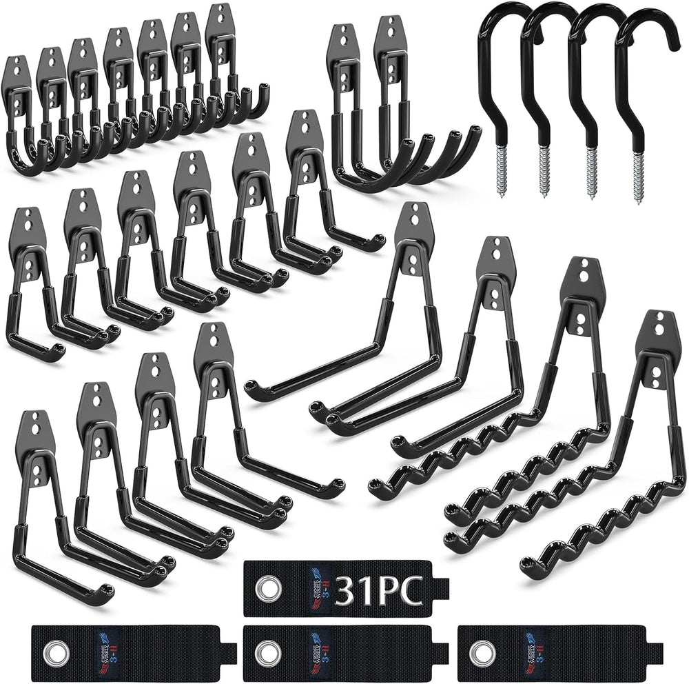 3-H Heavy Duty Garage Hooks, 31 Pack Wall Storage Organizer,Black