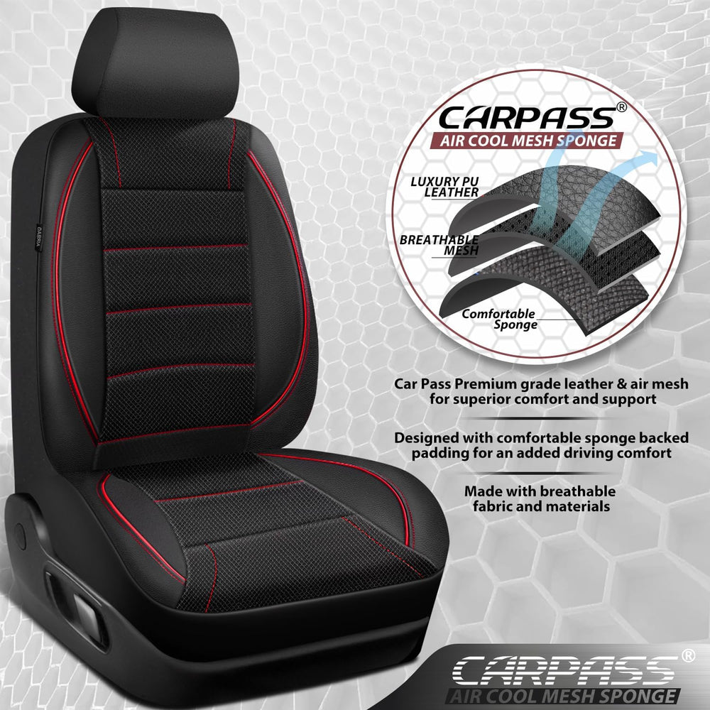 CAR PASS Mesh Leather Car Seat Covers Full Set,Breathable Mesh Faux Leather S...