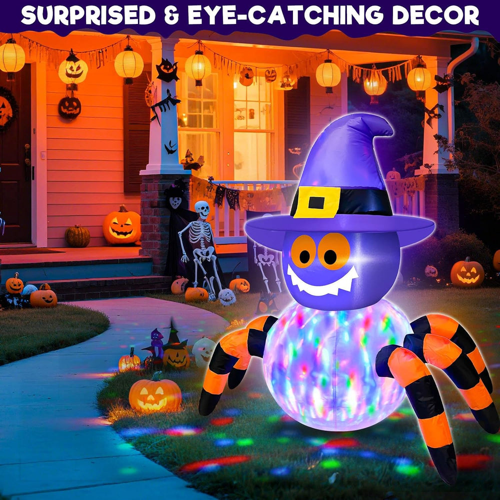 Halloween Decorations Inflatables Spider with Rotating Colorful Lights