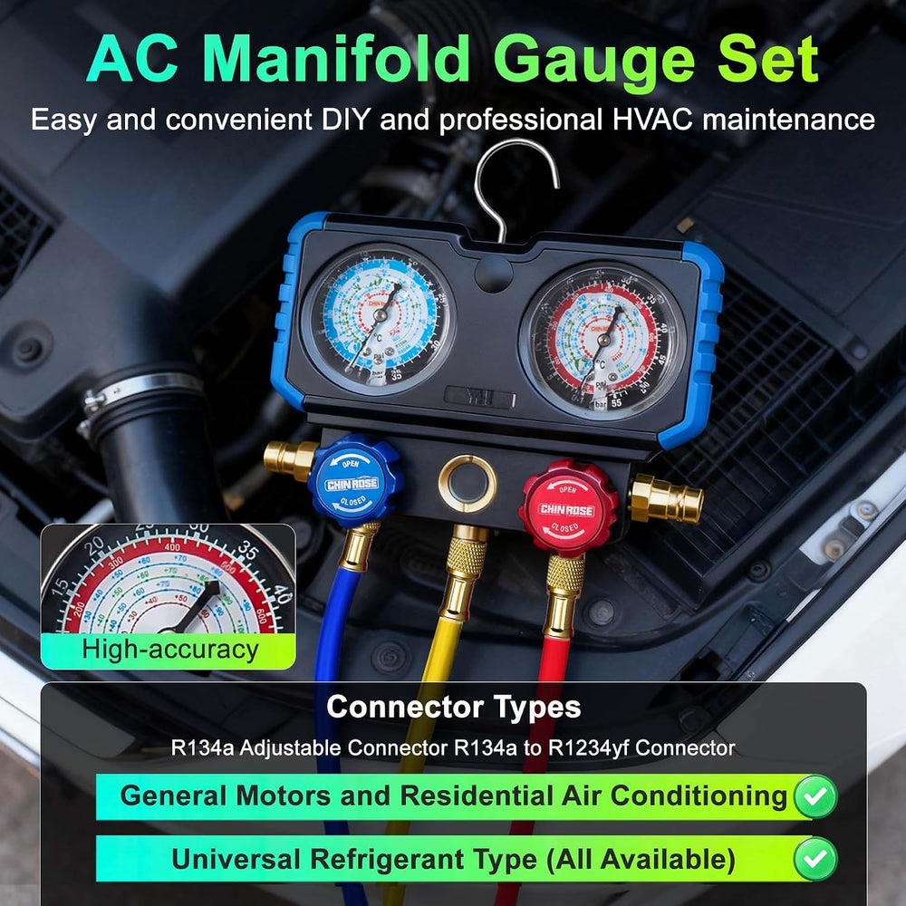 4 Way Ac Manifold Gauge Set, for R410A R134a R1234yf AC Repair