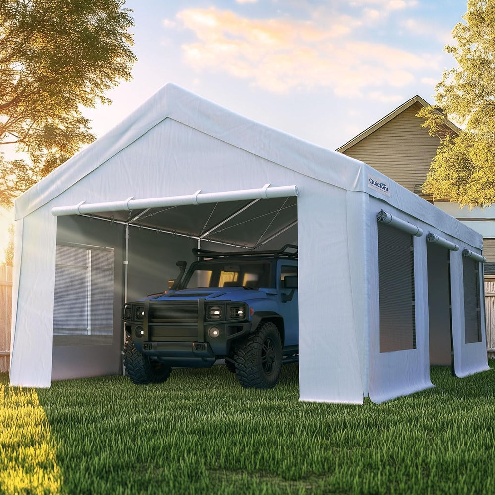 Quictent Heavy Duty 12x20 ft Carports with Side Zipper Doors