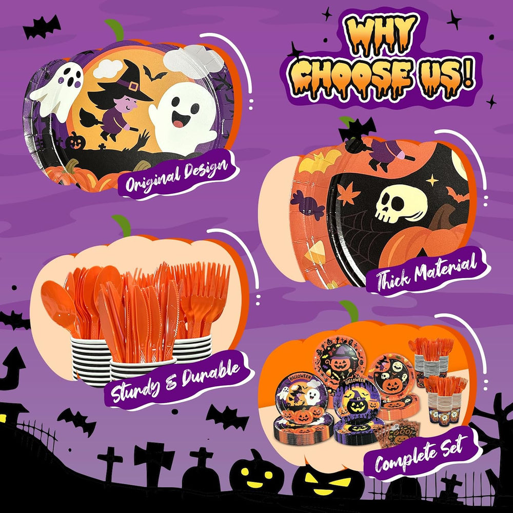 UJoyant 350 PCS Halloween Plates and Napkins Sets, Halloween Party Supplies I...