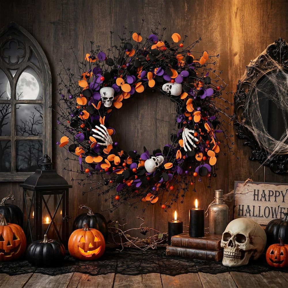 zjlmit Halloween Wreath 24 Inch Halloweeen Wreaths for Front Door Handmade Sk...
