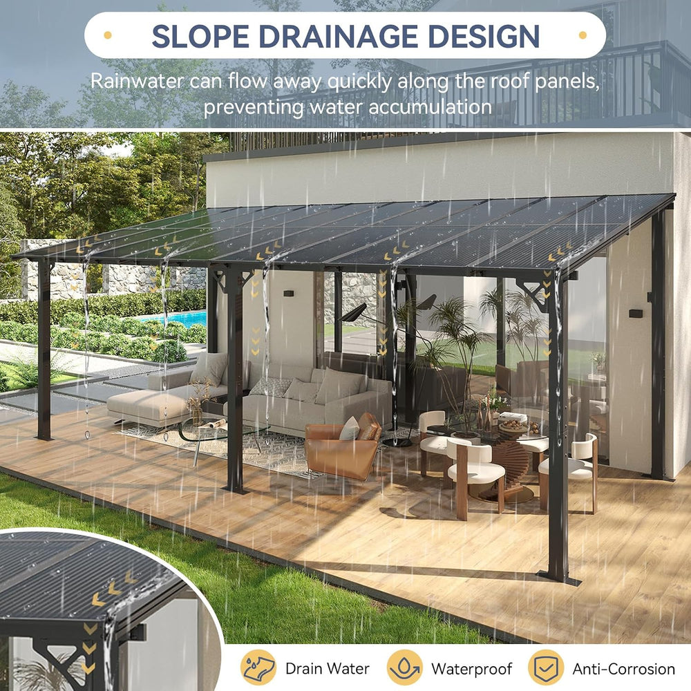 10' X 20' Lean to Gazebo Pergola, Metal Outdoor Gazebos