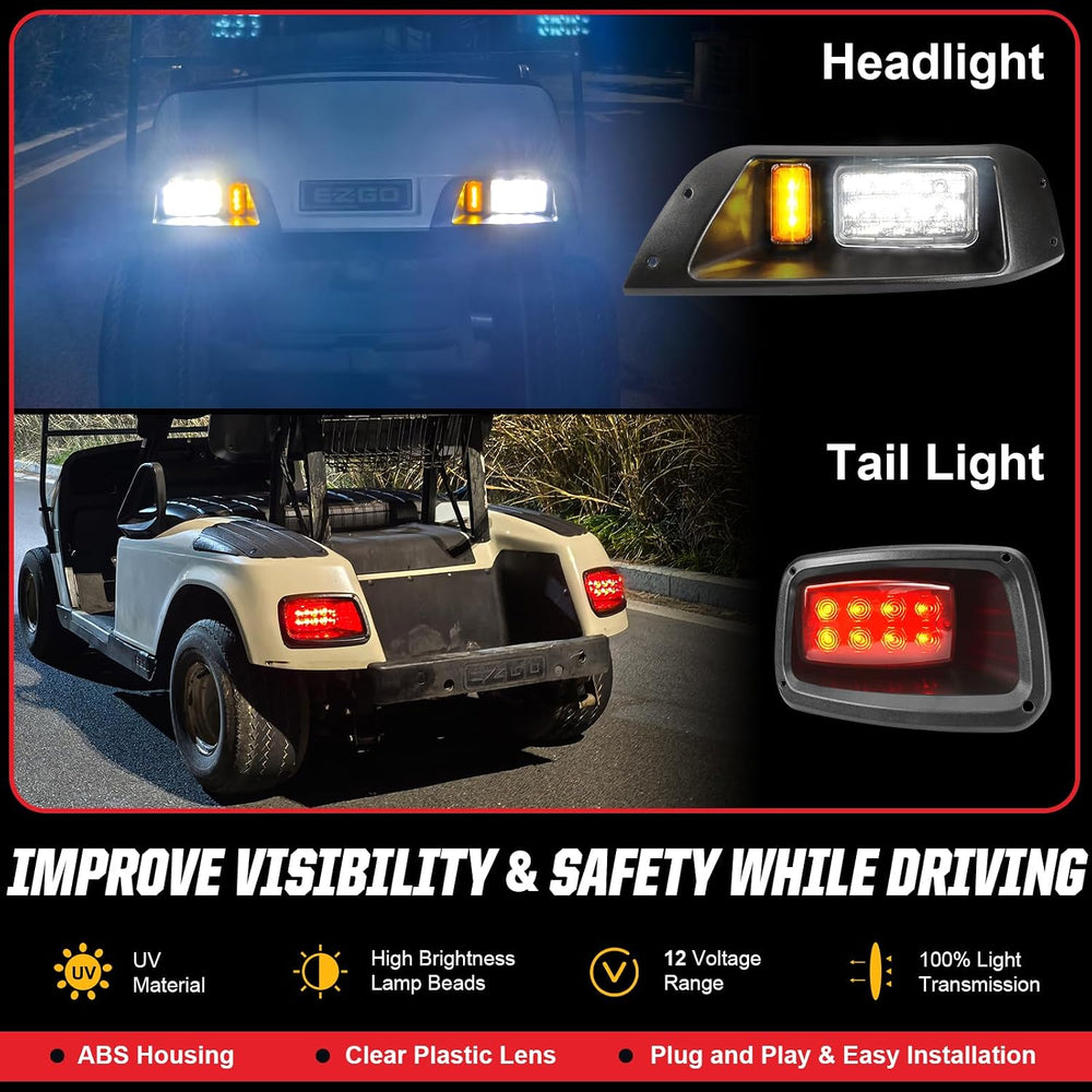 EZGO LED Headlight Tail Light Kit, Golf Cart Headlight Taillight Kit for EZGO...