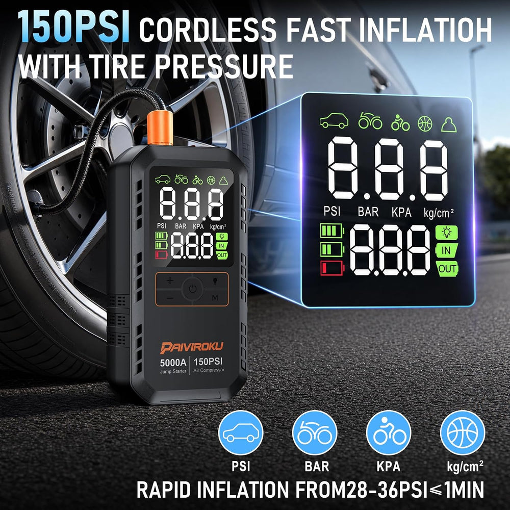 5000A Car Battery Jump Starter with Air Compressor,12V Car Battery Jumper Sta...