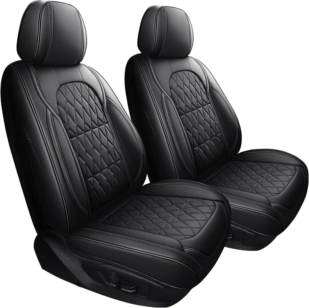 Front Car Seat Covers Full Coverage Waterproof Leather, Black