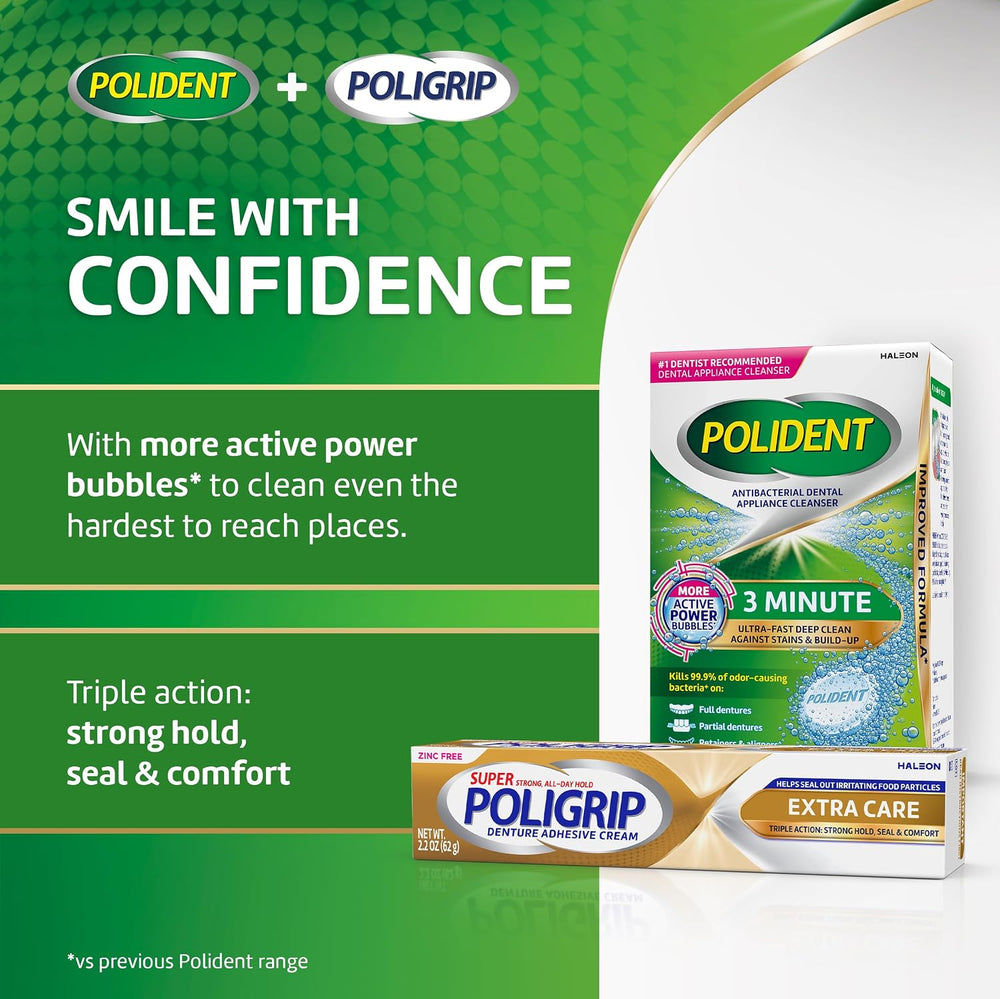 Poligrip Extra Care Denture Adhesive Cream, 2.2 oz (4 Pack)