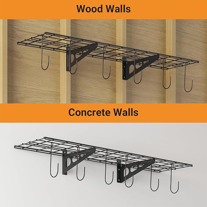 1x4 ft Garage Shelving with 6 Bike Hooks, Pantry Storage, 150 lbs Total Load