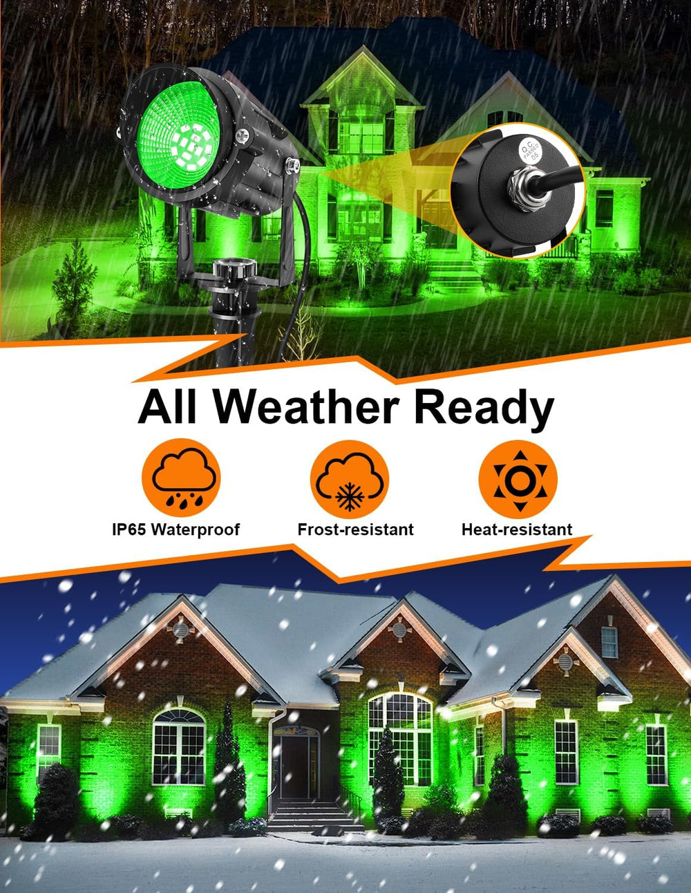 Halloween Green LED Spot Lights Outdoor, 14 LED Landscape Lighting with US Pl...