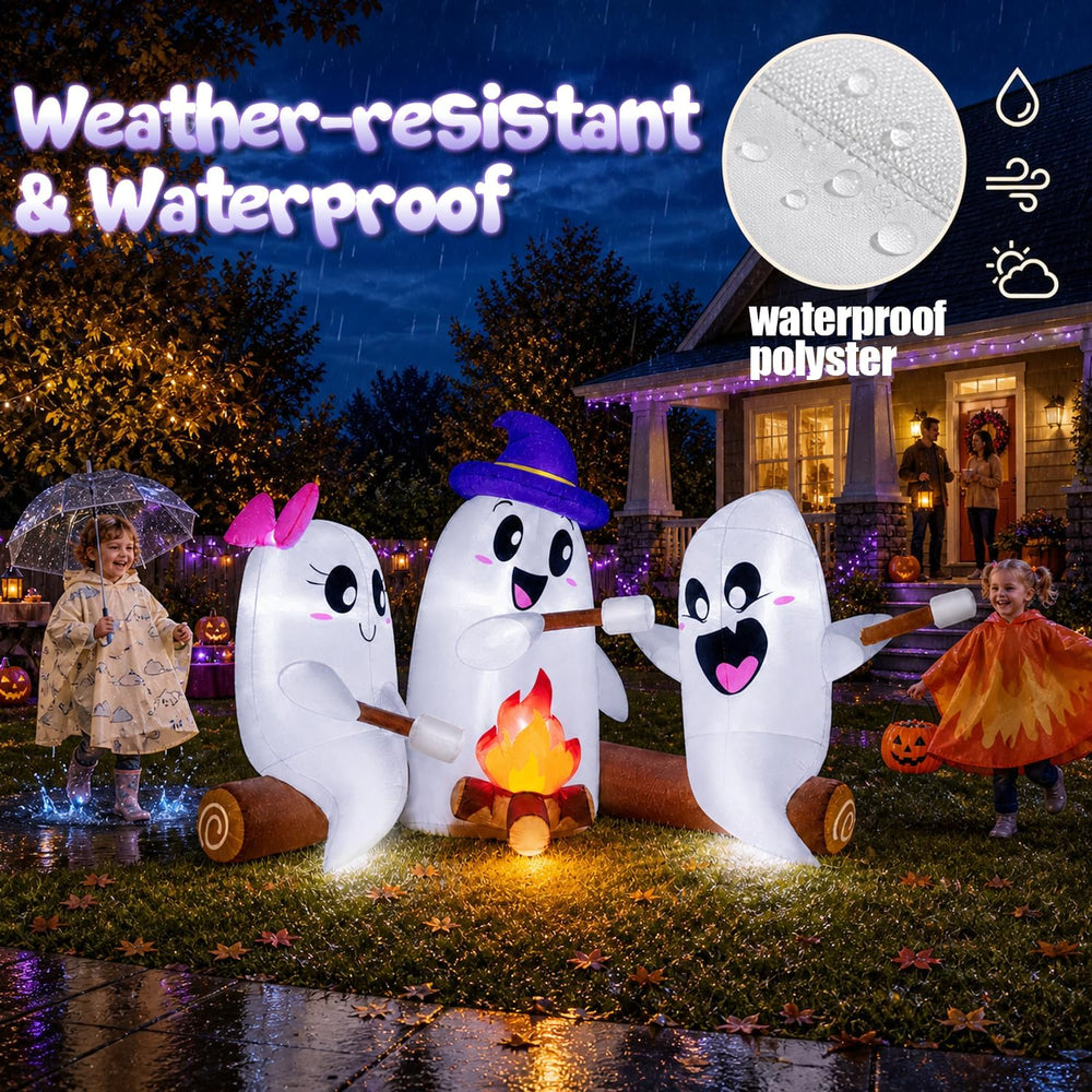 zukakii 6FT Long Halloween Inflatables Decorations Outdoor Campfire Ghosts Ad...